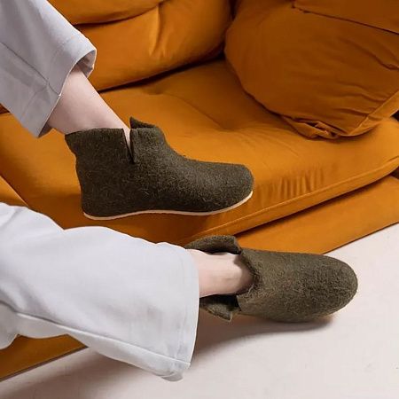 Домашние валенки Wild, зеленые (олива), размер 47