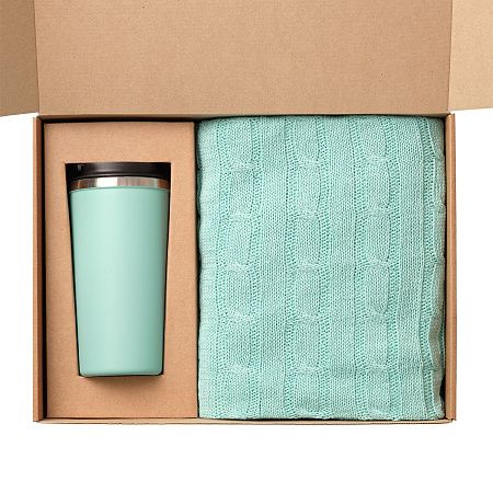 Подарочный набор Палермо, Фадо (Palermo, Fado), аква (плед, термокружка)