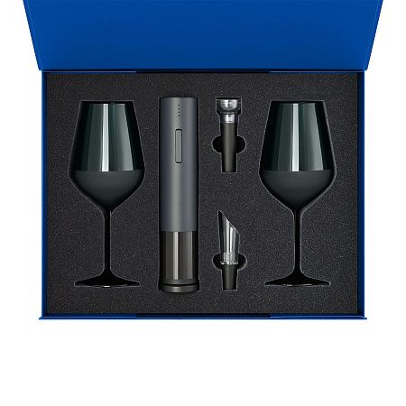 Подарочный набор 2 бокала для вина  Эмеральд (Emerald) + набор для вина Сакраменто (Sacramento) в синей коробке