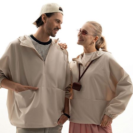 Ветровка (анорак) оверсайз унисекс Риссман (Rissman), бежевая, размер XS/S