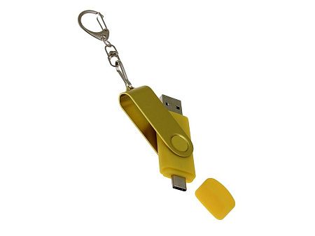 USB 2.0- флешка на 16 Гб с поворотным механизмом и дополнительным разъемом Type-C