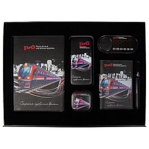 Набор подарочный Solution Prestige Sei Print Sample "Железные дороги" (Ежедневник, беспроводной аккумулятор, зарядный кабель, колонка, ручка, обложка для паспорта), черный