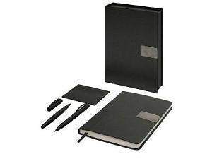 Подарочный набор «Goethe» с блокнотом А5, 2-мя ручками и картхолдером, цвет: черный