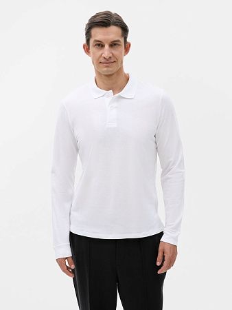 Рубашка поло мужская с длинным рукавом Perfect LSL Men, белая, размер XXL