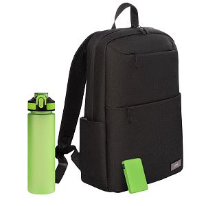 Подарочный набор Форст (Forst), черный/салатовый (бутылка, ЗУ, рюкзак)
