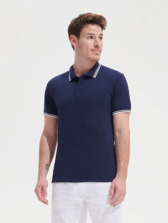 Рубашка поло мужская Pasadena Men 200 с контрастной отделкой, черная с зеленым, размер S