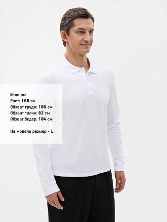 Рубашка поло мужская с длинным рукавом Perfect LSL Men, белая, размер XXL