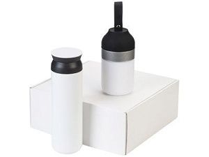 Подарочный набор с колонкой и термосом «Black&White», цвет: белый, черный