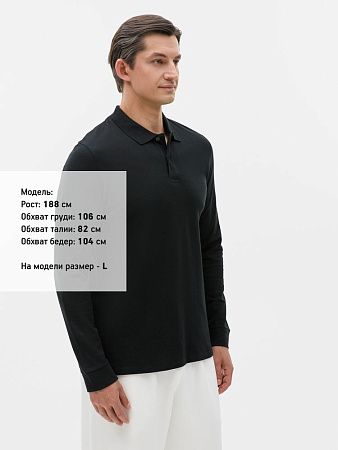 Рубашка поло мужская с длинным рукавом Perfect LSL Men, черная, размер M