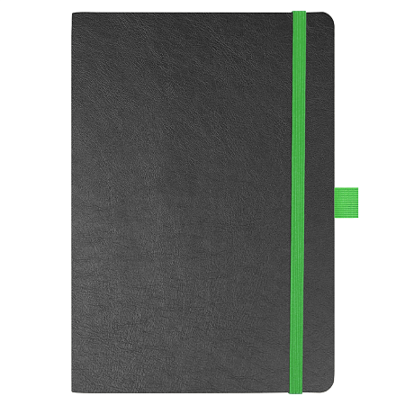 Блокнот Flexy Forest Urban Soft leather  А5, недатированный, с резинкой и петлей для ручки, в гибкой обложке, черно-зеленый
