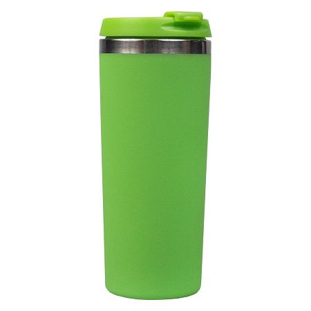 Термокружка Арлекино, пластик /металл,  350 мл, салатовая софт тач