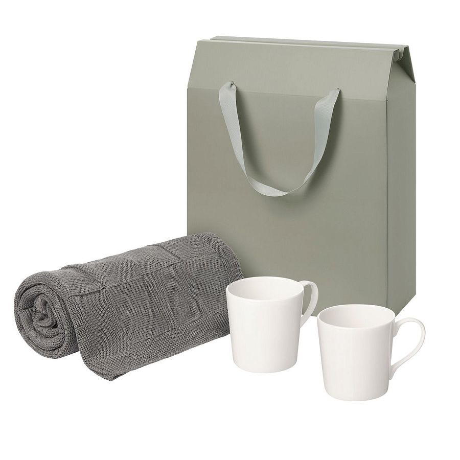 Подарочный набор Сиена (Siena), Селла (Cella), серый в коробке-пакете (две фарфоровых кружки, плед)