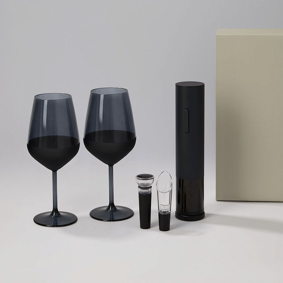Подарочный набор 2 бокала для вина Black Edition + набор для вина Sacramento в серой коробке