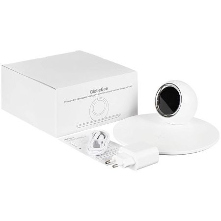 Станция беспроводной зарядки с часами и подсветкой GlobeBee, белая