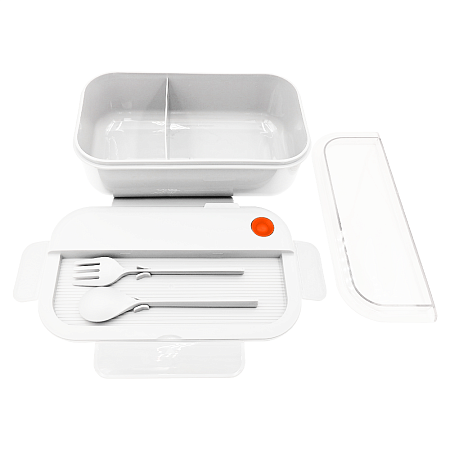 Герметичный контейнер для еды (ланч бокс) BON VOYAGE, пластиковый, белый с оранжевым элементом , 1100 мл.