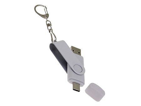 USB 2.0- флешка на 16 Гб с поворотным механизмом и дополнительным разъемом Type-C