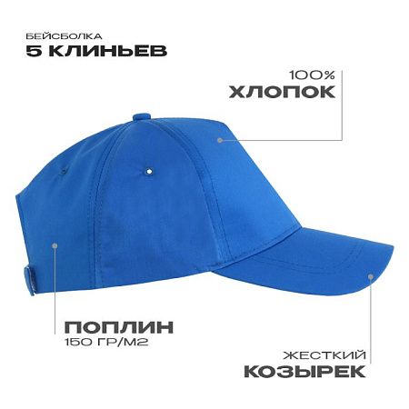 Бейсболка STAN 5 клиньев хлопок, 150, 13, Синий,  (16/1)  (56-58/ONE SIZE)