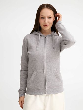 Толстовка женская на молнии с капюшоном Seven Women, серый меланж, размер M