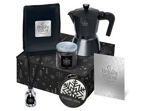 Подарочный набор «Re:Vive» с гейзерной кофеваркой, кофе и диффузором, цвет: черный