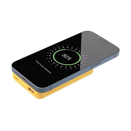 Внешний аккумулятор Ларго PD (Largo PD) 5000mAh с функцией беспроводной зарядки 15W, желтый