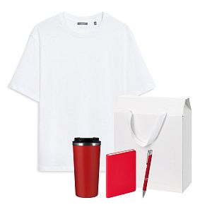 Набор с одеждой RUST (футболка, термокружка, ежедневник, ручка), красный/белый, 3XL/4XL