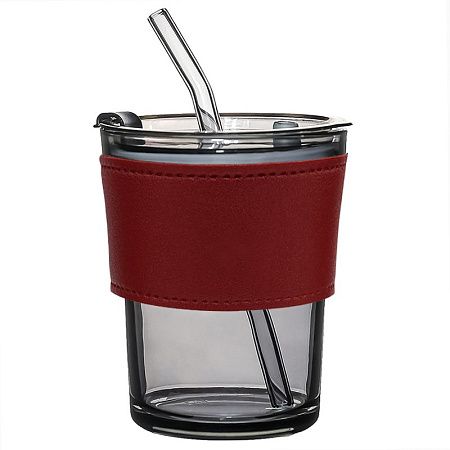 Стакан стеклянный с трубочкой и капхолдером Karamel, золотой