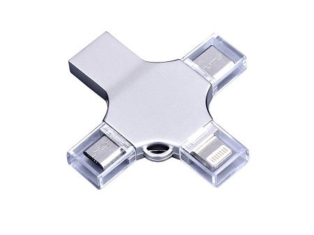 USB 3.0-флешка на 64 Гб 4-в-1 с разъемами Micro USB, Type-C и Lightning