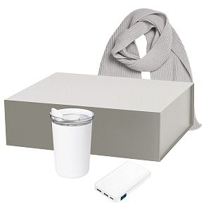 Подарочный набор Страда (Strada), Анкор (Ancor), Форгес (Forges), белый (термокружка, аккумулятор, шарф)