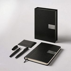 Подарочный набор «Goethe» с блокнотом А5, 2-мя ручками и картхолдером, цвет: черный