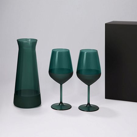 Подарочный набор декантер + 2 бокала для вина Emerald в черной коробке