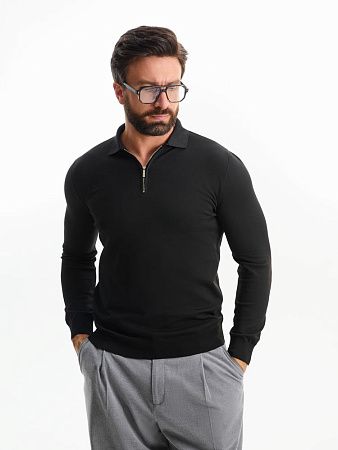 Рубашка поло мужская с длинным рукавом Terrazzo, черная, размер S/M