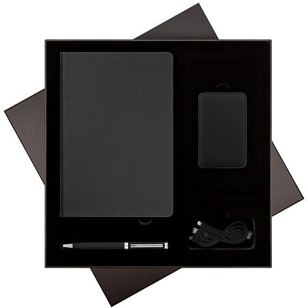 Подарочный набор Star, черный (ежедневник, ручка, аккумулятор)