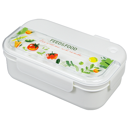 Герметичный контейнер для еды (ланч бокс)  BON VOYAGE Print Sample Feed ans Food, пластиковый, белый, 1100 мл.