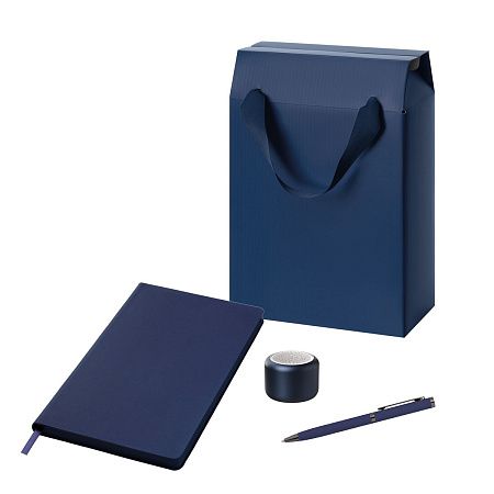 Подарочный набор Passion, синий (колонка, ежедневник, ручка, коробка-пакет)