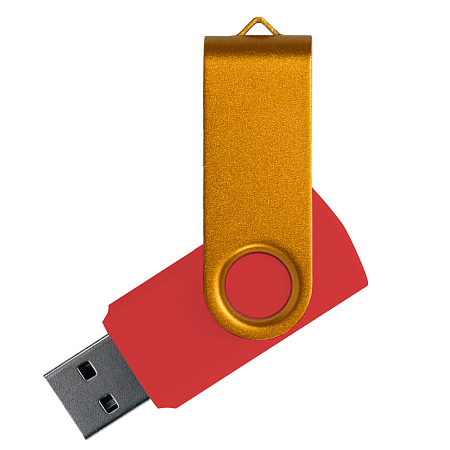 Флеш накопитель USB 2.0 Twister Сolor Mix 16GB, пластик Софт Тач/металл, красный/золотистый