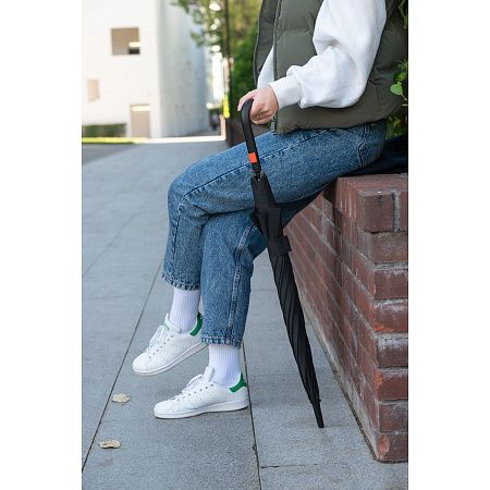 Зонт-трость Квантум (Quantum), черный/оранжевый