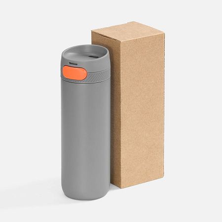 Термостакан X1 с цветной кнопкой, серый с оранжевым