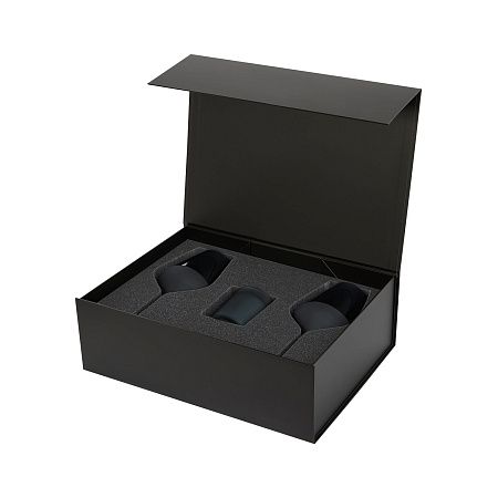 Подарочный набор свеча Enigma + 2 бокала для вина Sapphire в черной коробке
