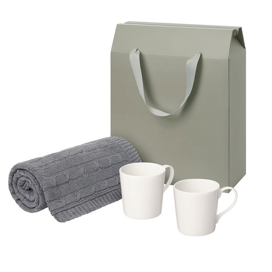 Подарочный набор Сиена (Siena), Фадо (Fado), серый в коробке-пакете (две фарфоровых кружки, плед)