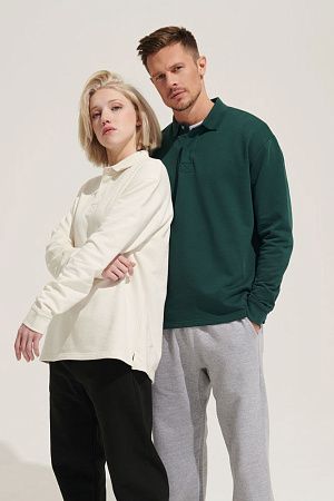 Рубашка поло оверсайз с длинным рукавом Heritage, темно-зеленая, размер XS