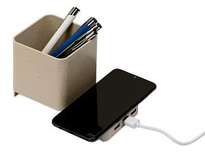 Настольный органайзер Cubic с функциями USB-хаба и беспроводной зарядки, цвет: натуральный