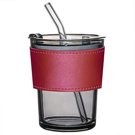 Стакан стеклянный с трубочкой и капхолдером Karamel, золотой