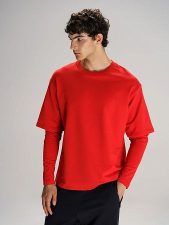 Футболка оверсайз с двойным рукавом Kosmos, красная, размер XS/S