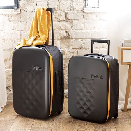 Чемодан складной Rollink Earth 55x40x20 см, 2 колеса, черный/оранжевый