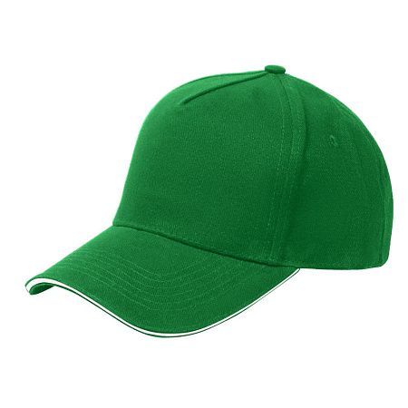 Кепка 5- панельная Oxford 300, c белым сендвичем, ярко-зеленая