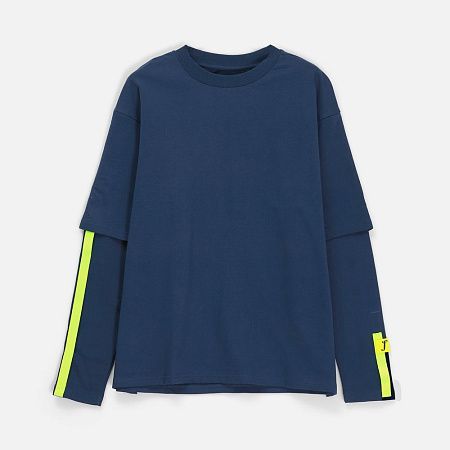 Футболка оверсайз с двойным рукавом Kosmos, темно-синяя, размер XL/2XL