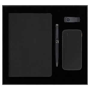 Набор подарочный Solution Prestige Quadro (ежедневник, внешний аккумулятор, флеш-накопитель, ручка), чёрный