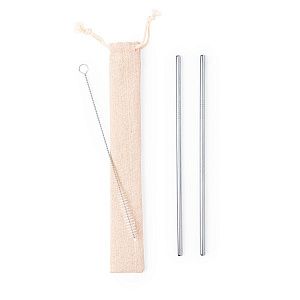 Коктейльные трубочки (2 шт.) с ершиком в чехле KALUX, 3,5х24,5см, нержавеющая сталь, хлопок