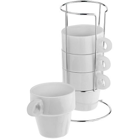 Набор из 4 кружек Inset с подставкой, черный