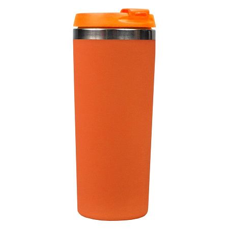 Термокружка Арлекино, пластик /металл,  350 мл, оранжевый софт тач